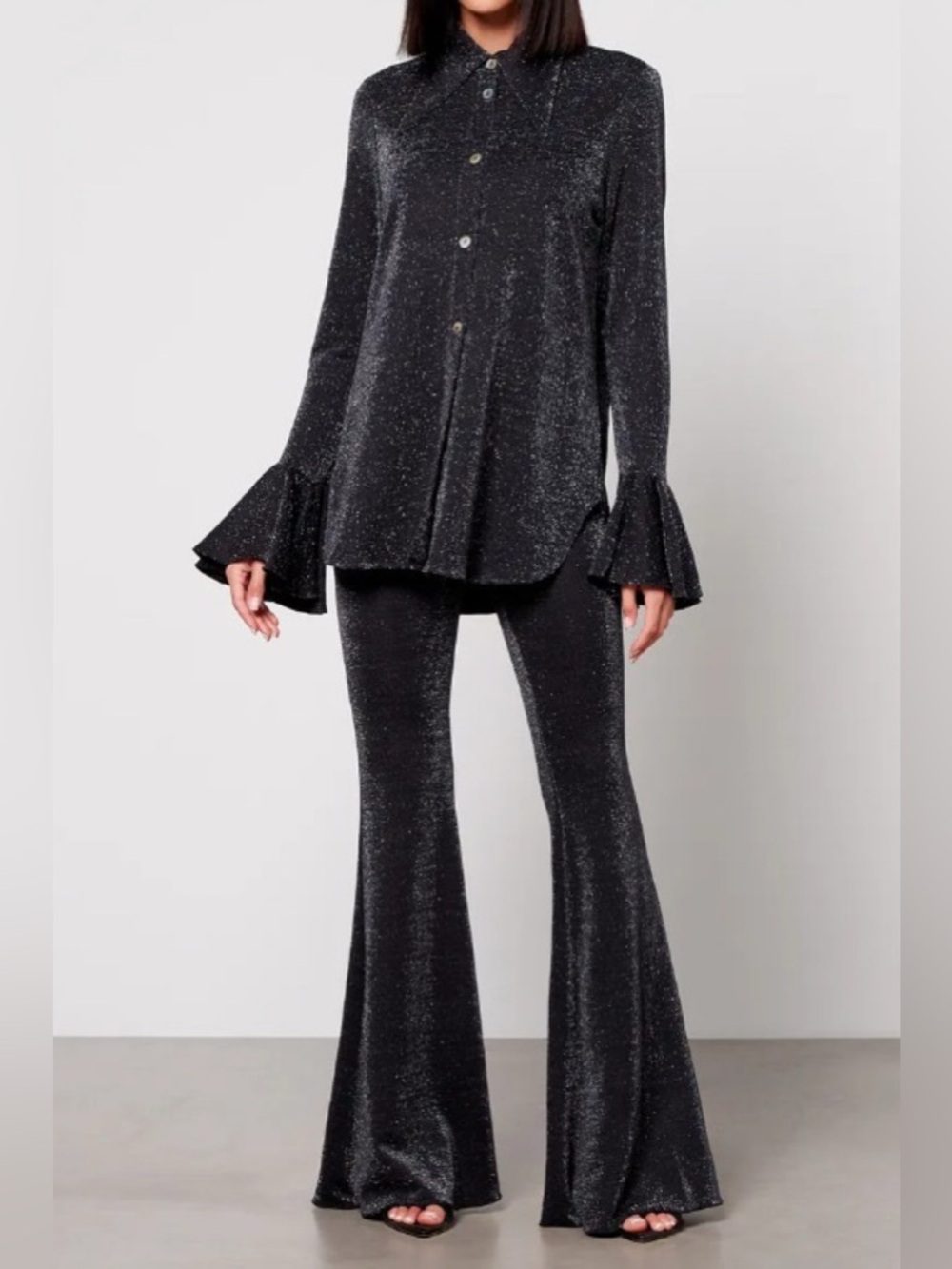 SLEEPER Cosmos Lurex Pajama Set Metallic Black M NWT
